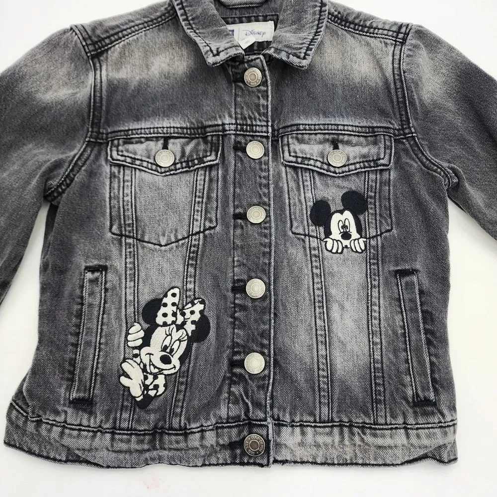 Gap Kids Girls Disney Mickey Minnie Mouse Faded Black Denim‎ Jacket XL